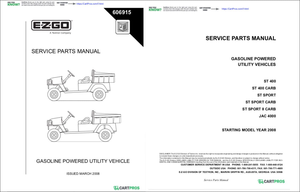E-Z-GO Utility Vehicle Manuals - Golf Cart Parts, Manuals & Accessories |  CartPros