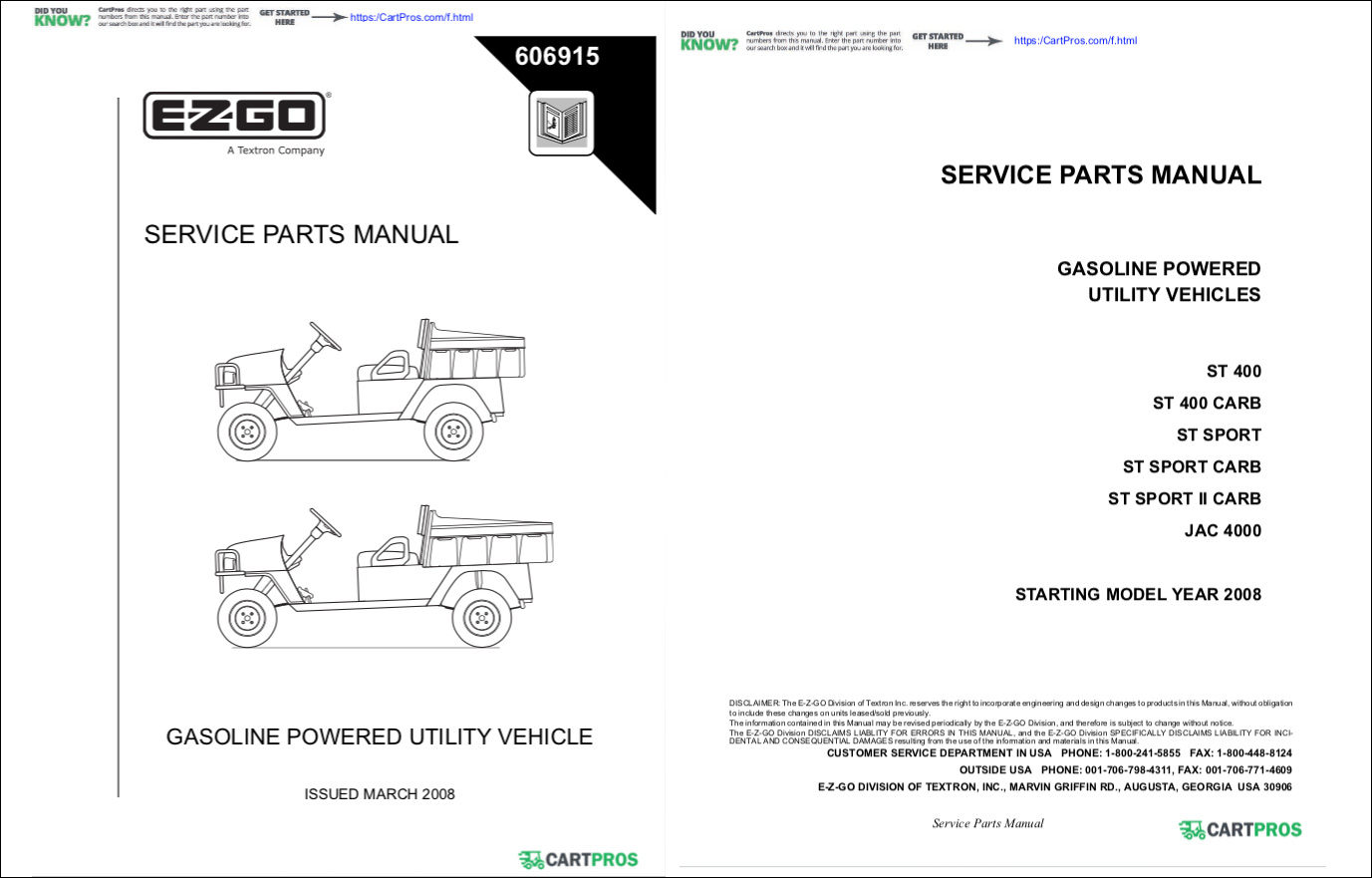 EZGO Utility Vehicle Manuals Golf Cart Parts, Manuals & Accessories