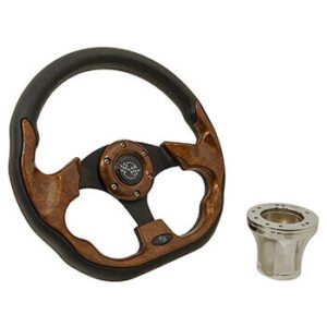 1994.5-Up EZGO - GTW Woodgrain Racer Steering Wheel with Chrome Adaptor