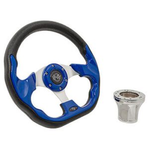 1994.5-Up EZGO - GTW Blue Racer Steering Wheel with Chrome Adaptor