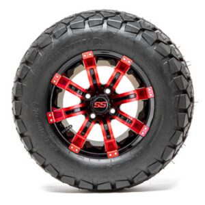 GTW Tempest Black and Red Wheels with 22in Timberwolf Mud Tires - 12 Inch